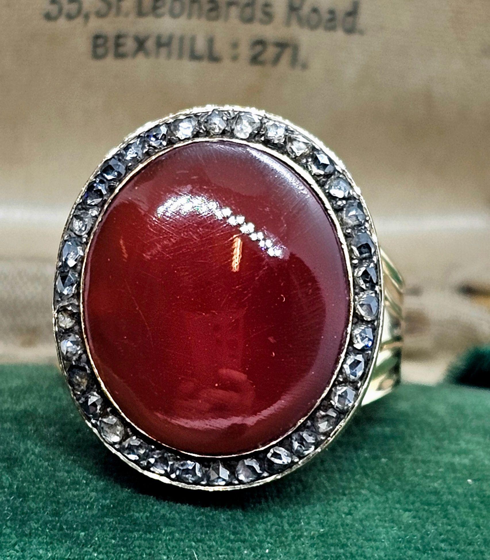 Antique 1820 Rose Cut Diamond and Carnelian Ring