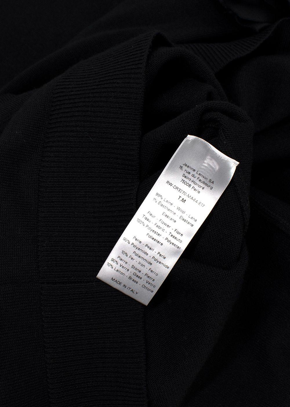 Lanvin Black Wool Knit Midi Dress with Floral Applique Detail
