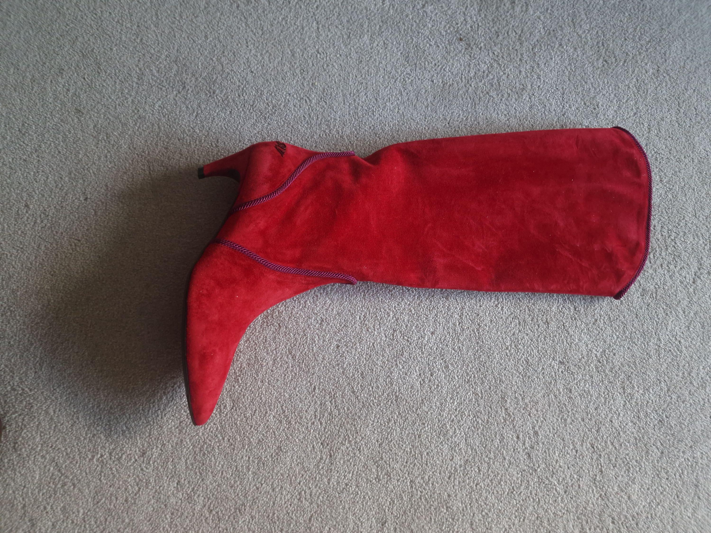 Red Suede Kitten Heel Boots