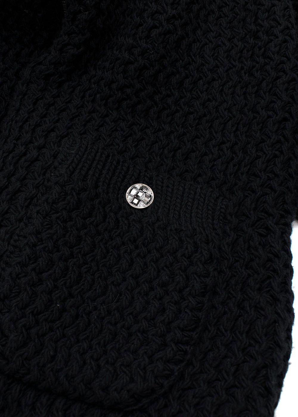Chanel Black Longline Wool Cardigan with Embellished Button Detail