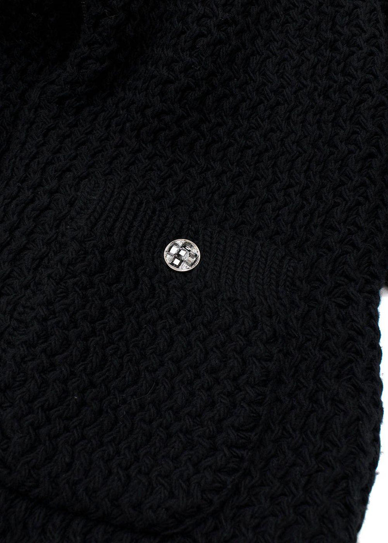 Chanel Black Longline Wool Cardigan with Embellished Button Detail