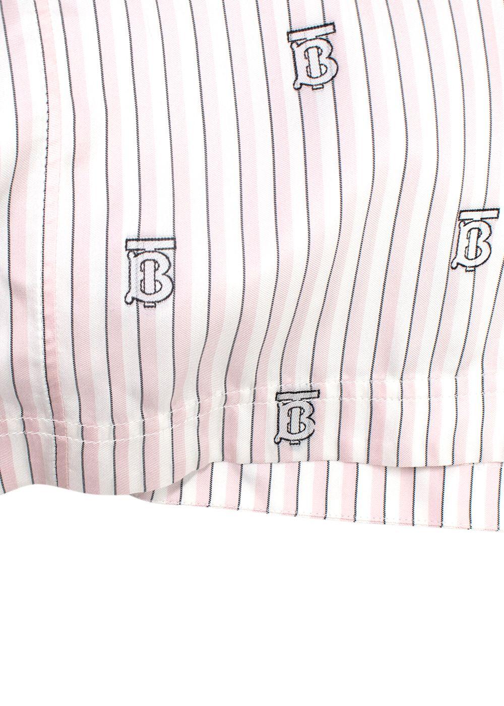 Burberry Pink and White Striped Elina Logo Print Shirt Dress