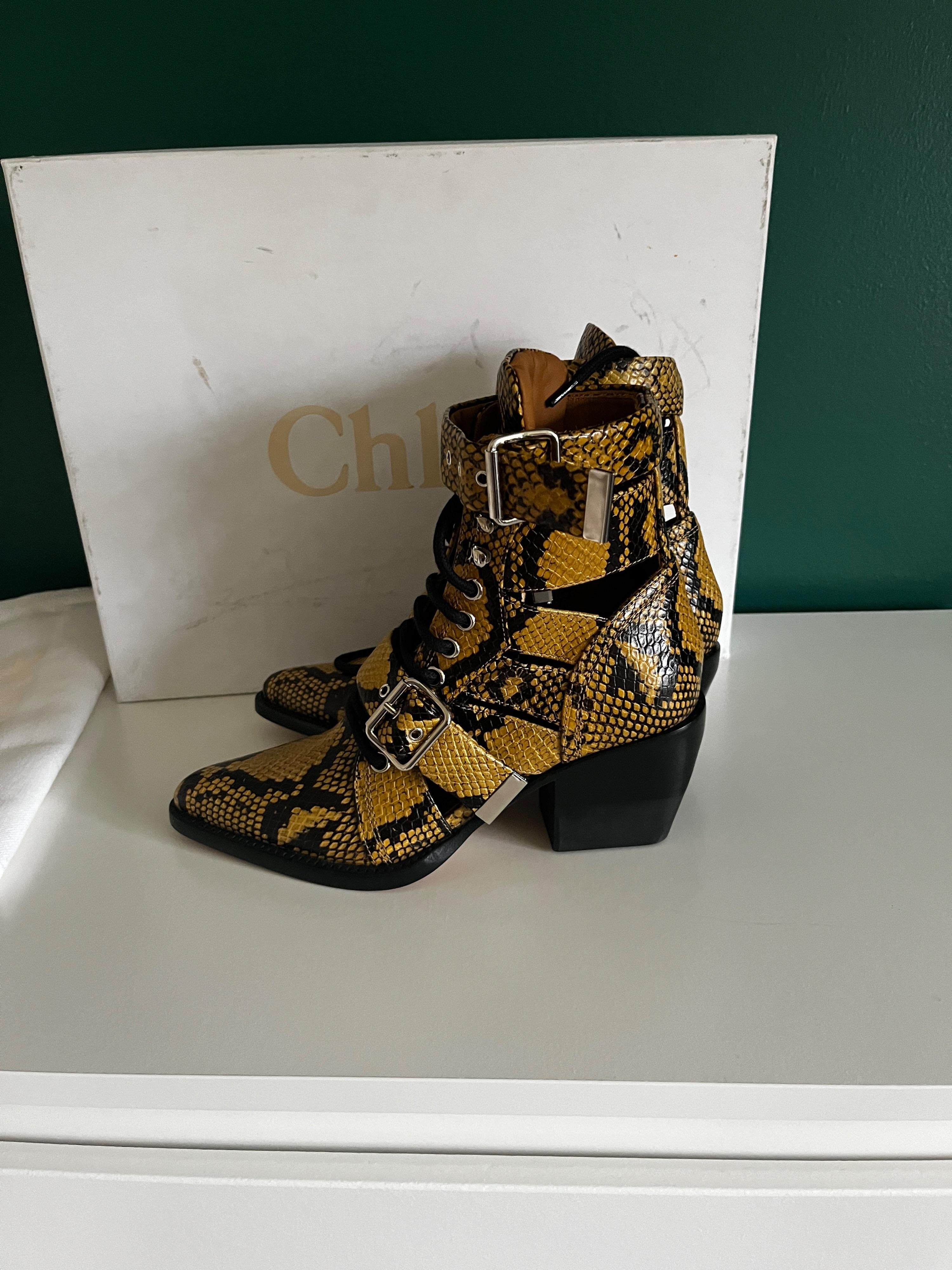 Chloe Yellow Snake Effect Rylee Ankle Boots