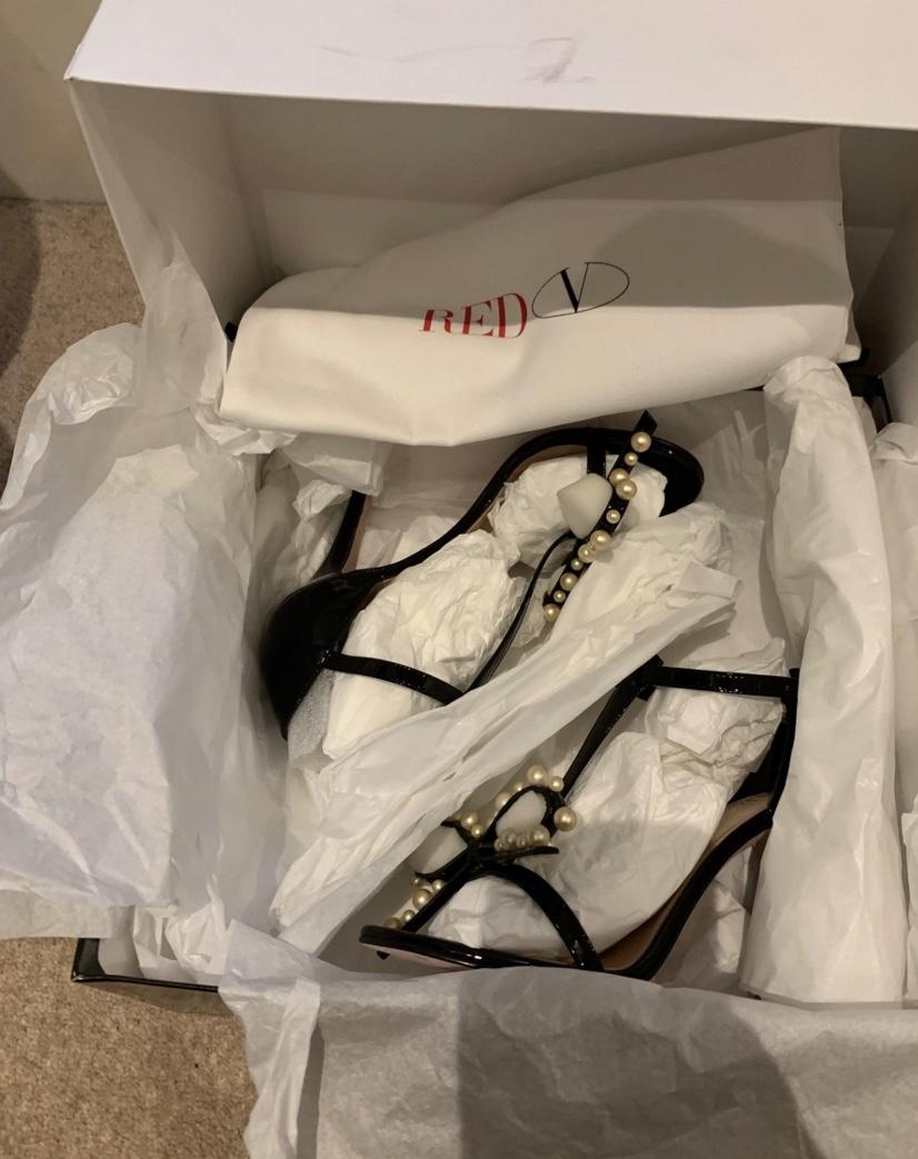 Red Valentino faux pearl embellished black sandals