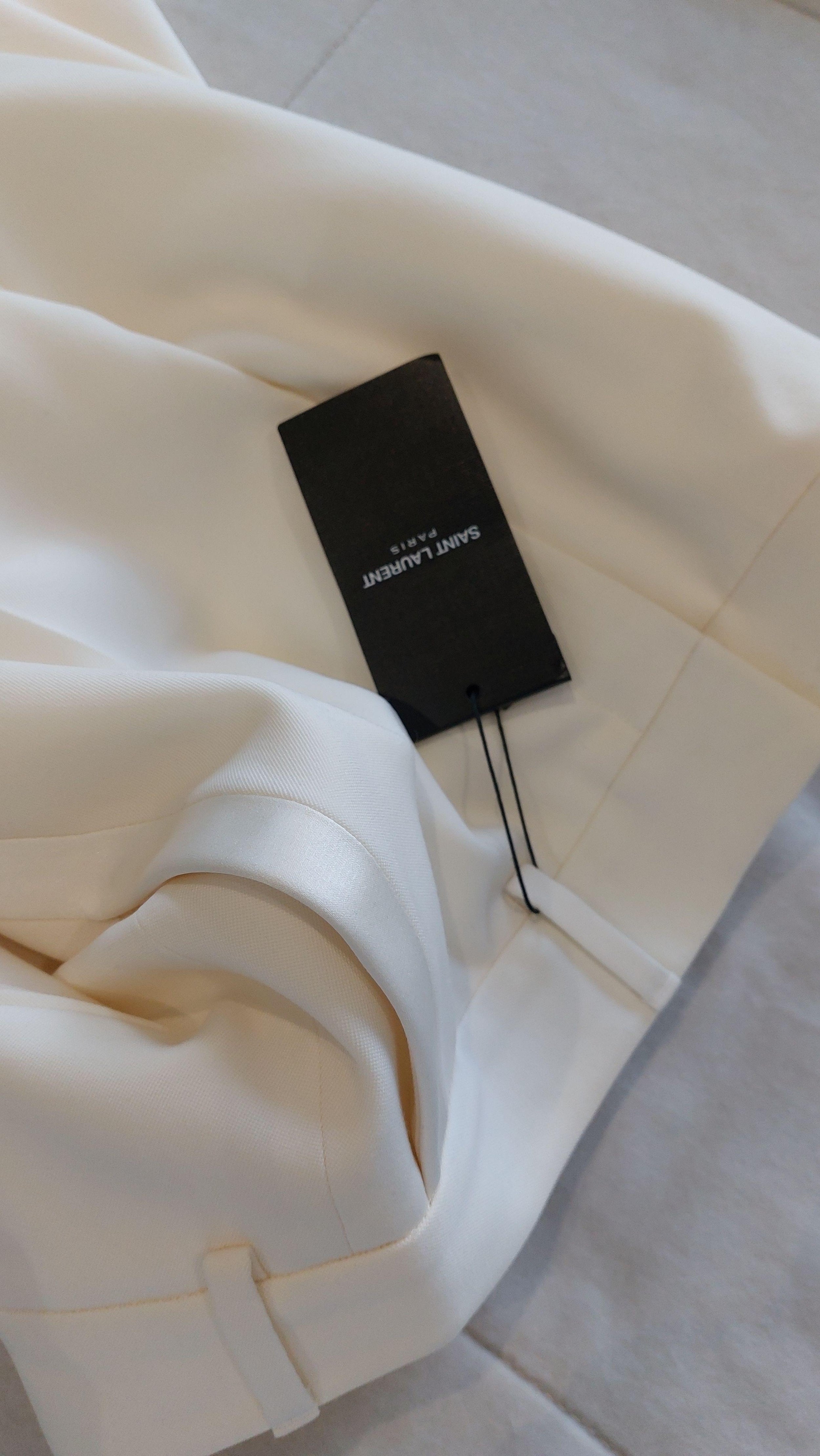 Saint Laurent Cream Satin Trimmed Tapered Trousers