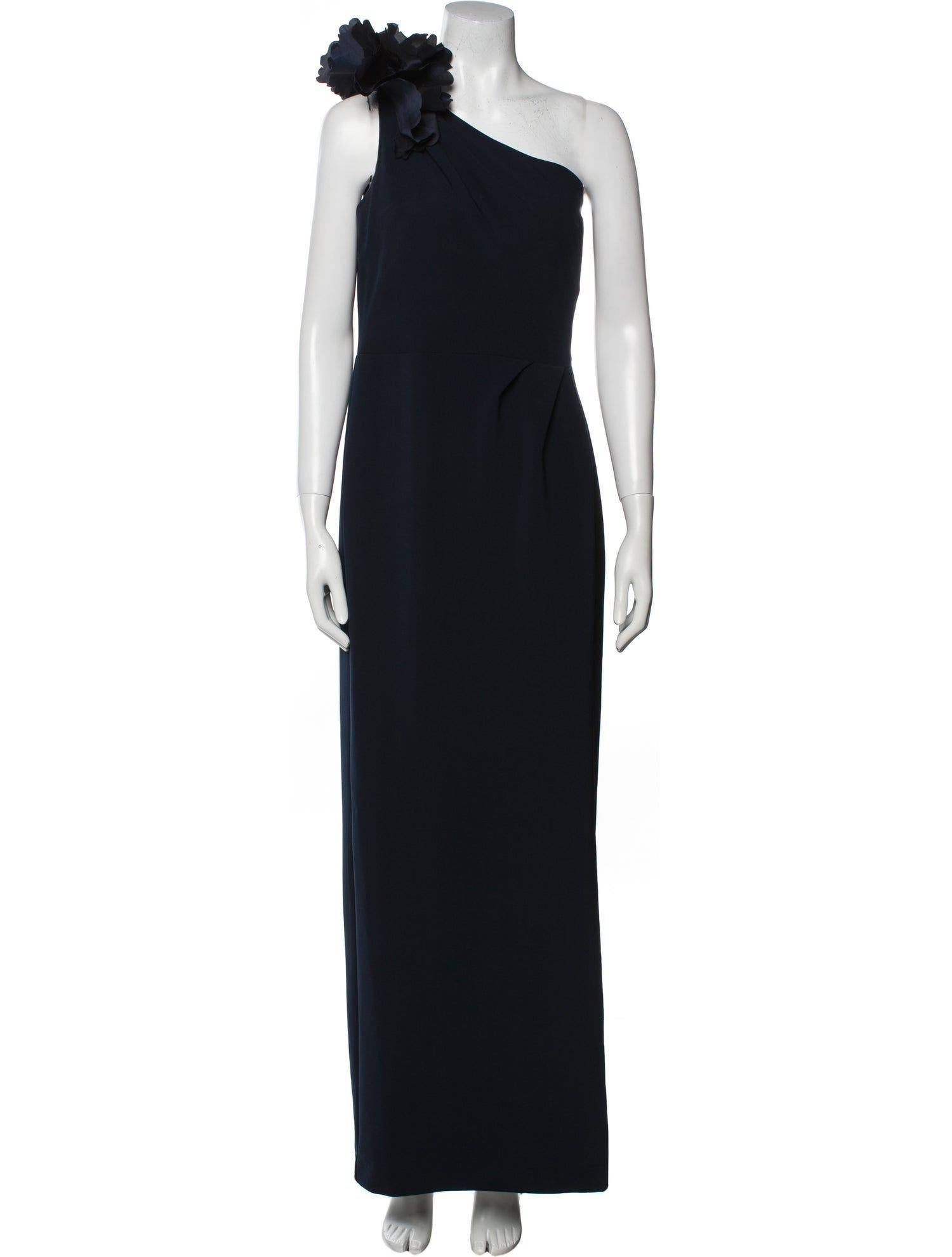 Marchesa Notte One Shoulder Floral Applique Gown
