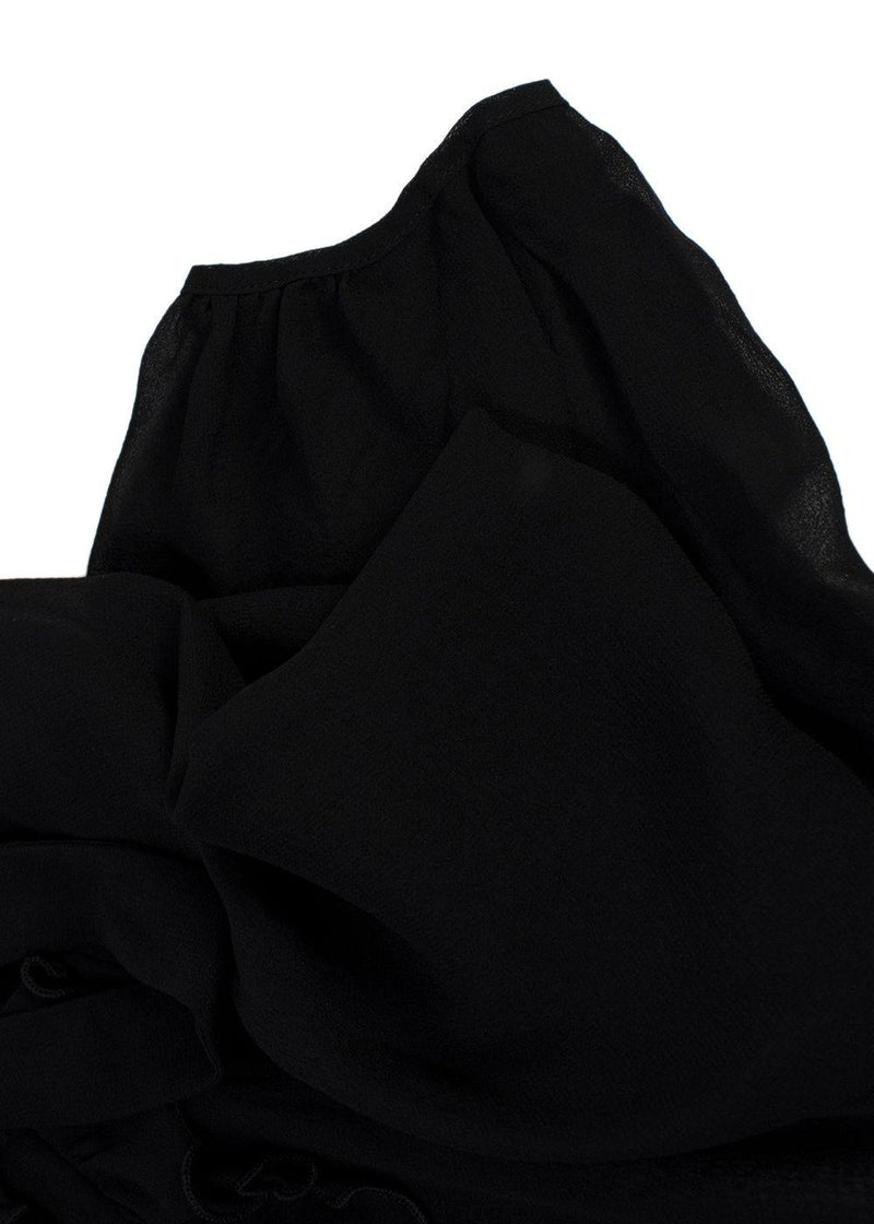 MaxMara Black Sheer Ruffled Silk Midi Dress