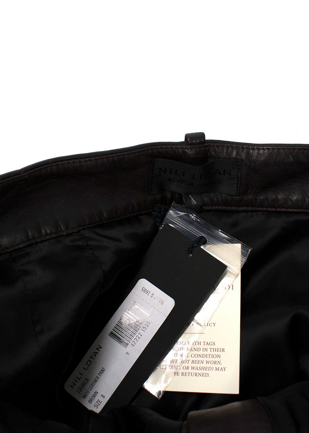 Nili Lotan Chocolate Brown Nico  Wide Leg Leather Trousers
