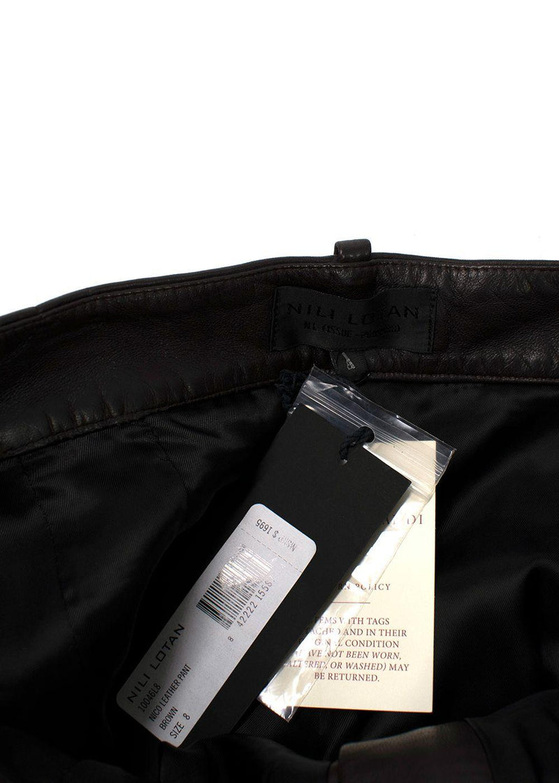 Nili Lotan Chocolate Brown Nico  Wide Leg Leather Trousers