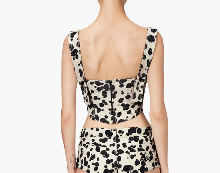 Area Dalmatian-Print Denim Corset Top