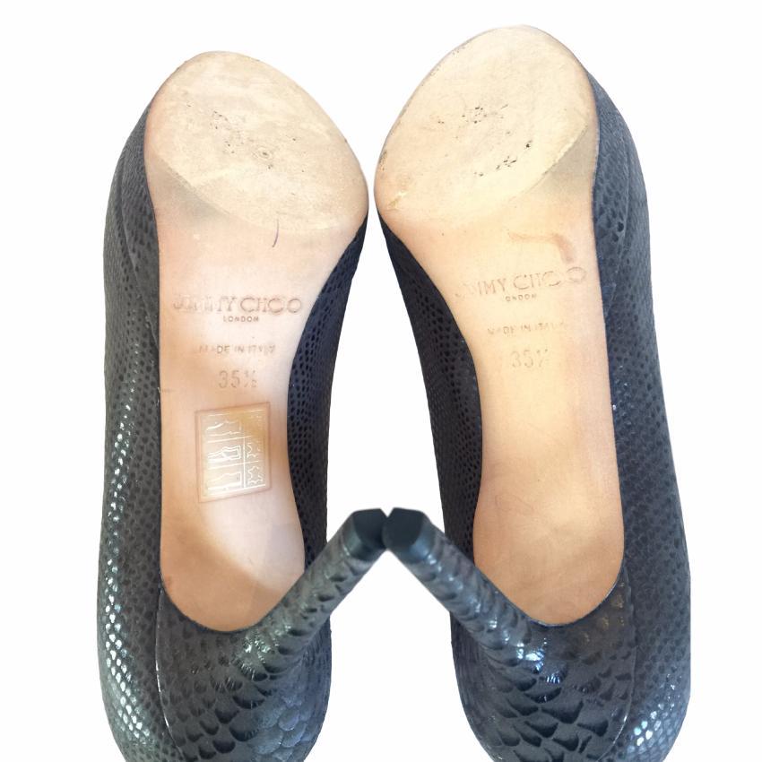 Jimmy Choo Gray Snakeskin Peep Toes Platform Heels