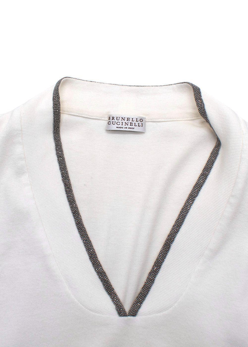 Brunello Cucinelli Soft White V Neck Tank Top