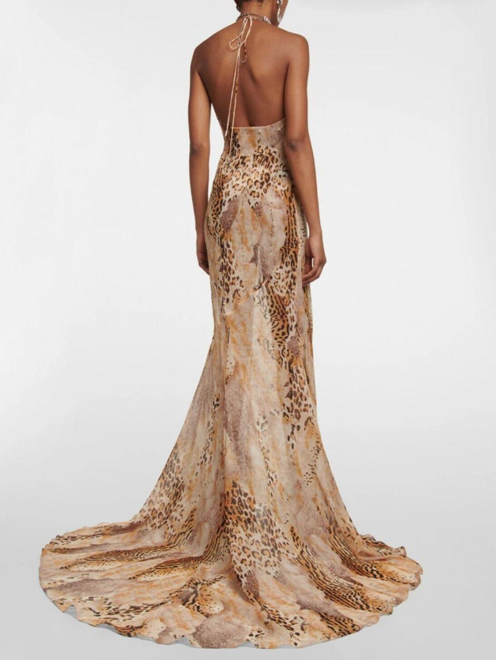 Alessandra Rich Leopard-Print Silk Georgette Gown