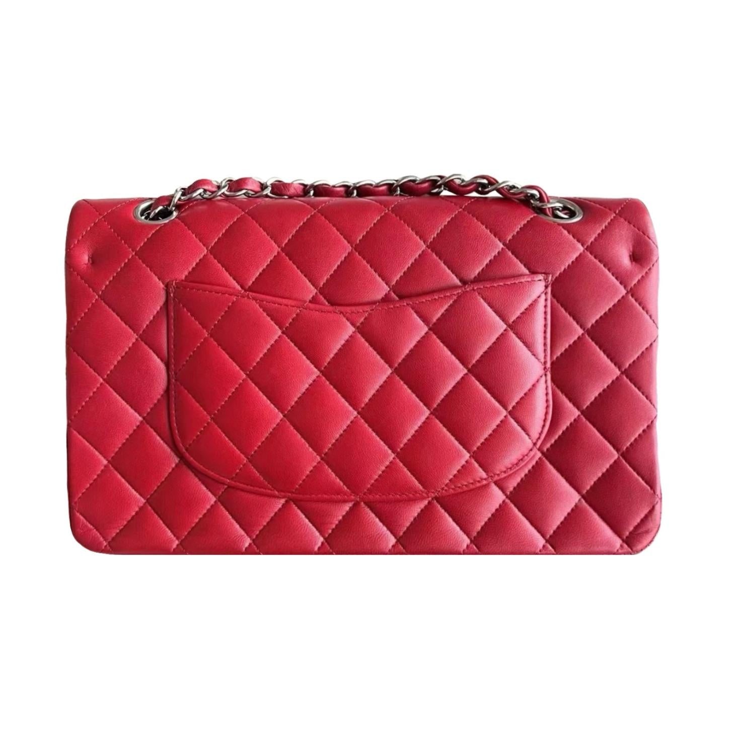 Red Quilted Lambskin Medium Classic Double Flap Bag