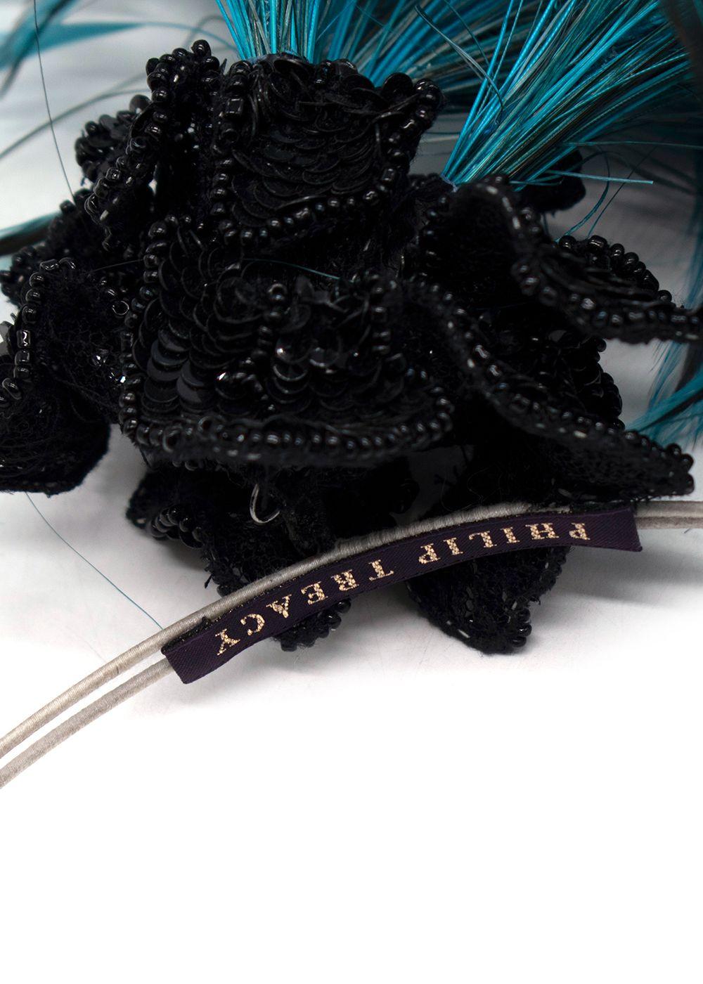 Philip Treacy Bespoke Embellished Turquoise Feather Fascinator