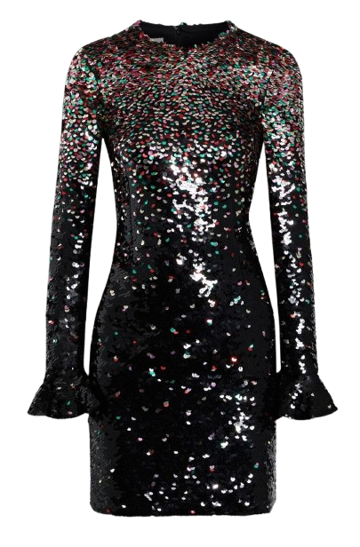 Valentino Black Sequinned Silk Chiffon Mini Dress