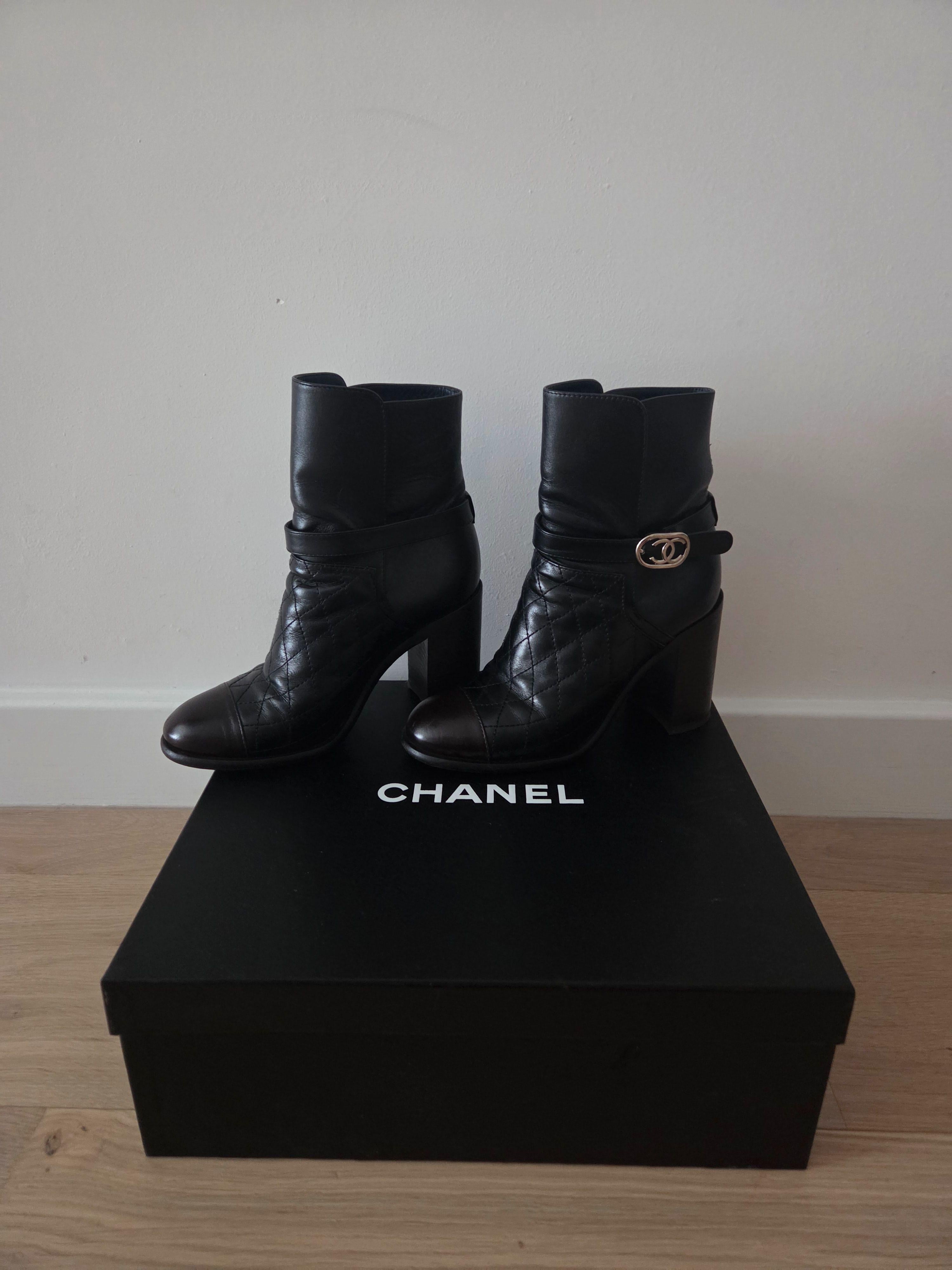 Chanel Black Leather Ankle Boots