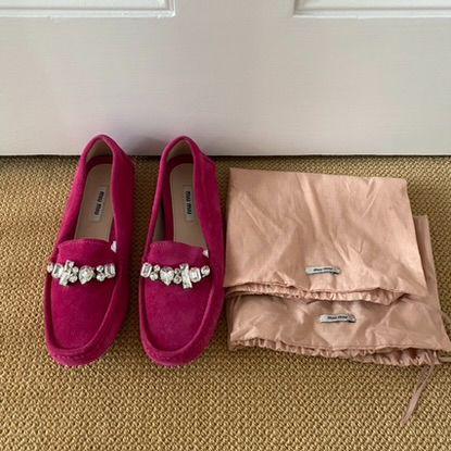 Fuschia Pink Embellished Suede Moccasins