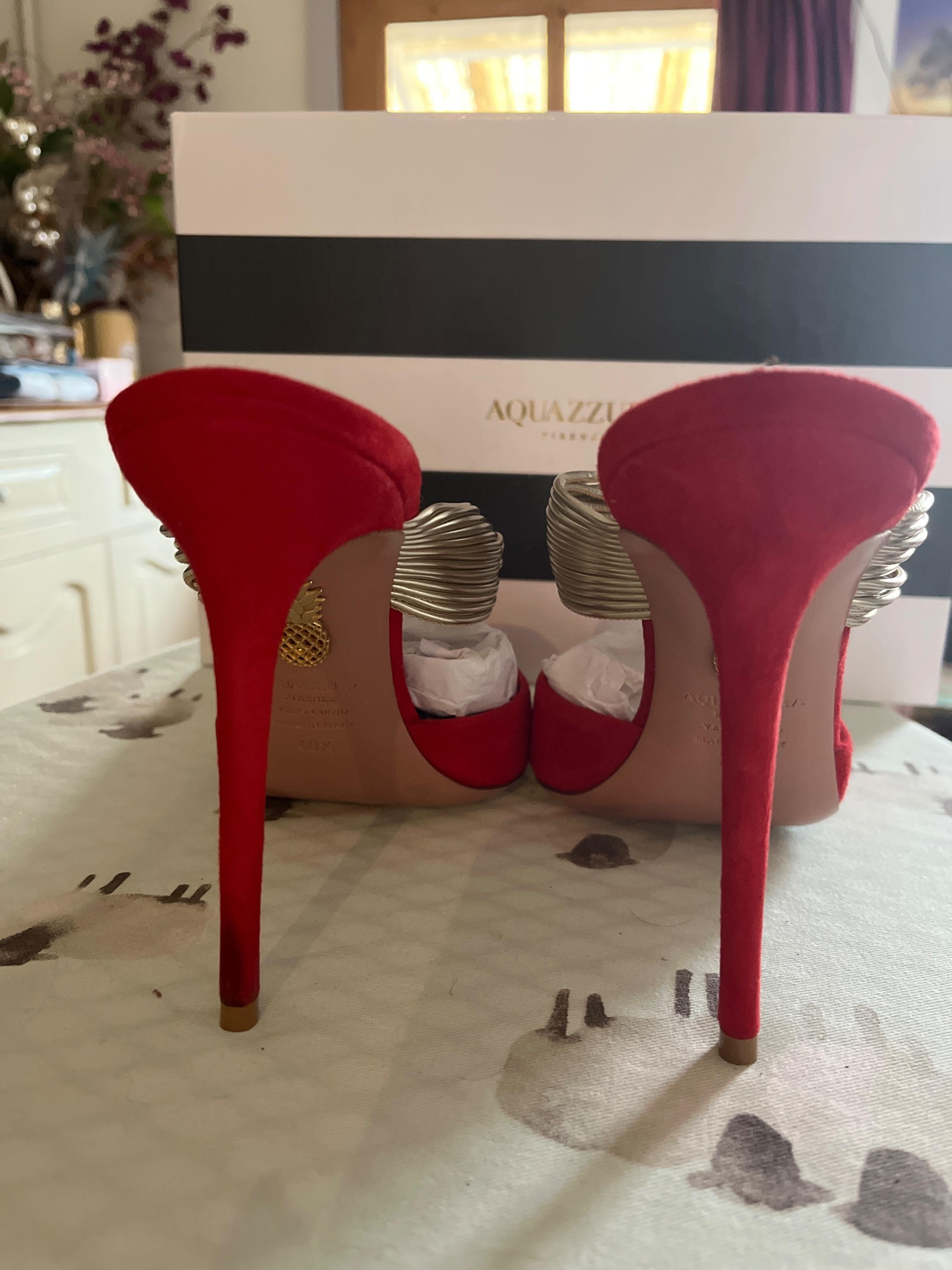 Aquazurra Red and Gold Suede Heels