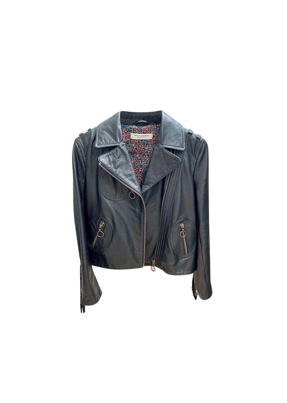 Black leather biker jacket