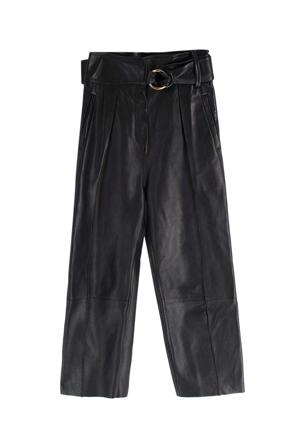 Petar Petrov Black Haena High-Waisted Leather Trousers with Belt Detail