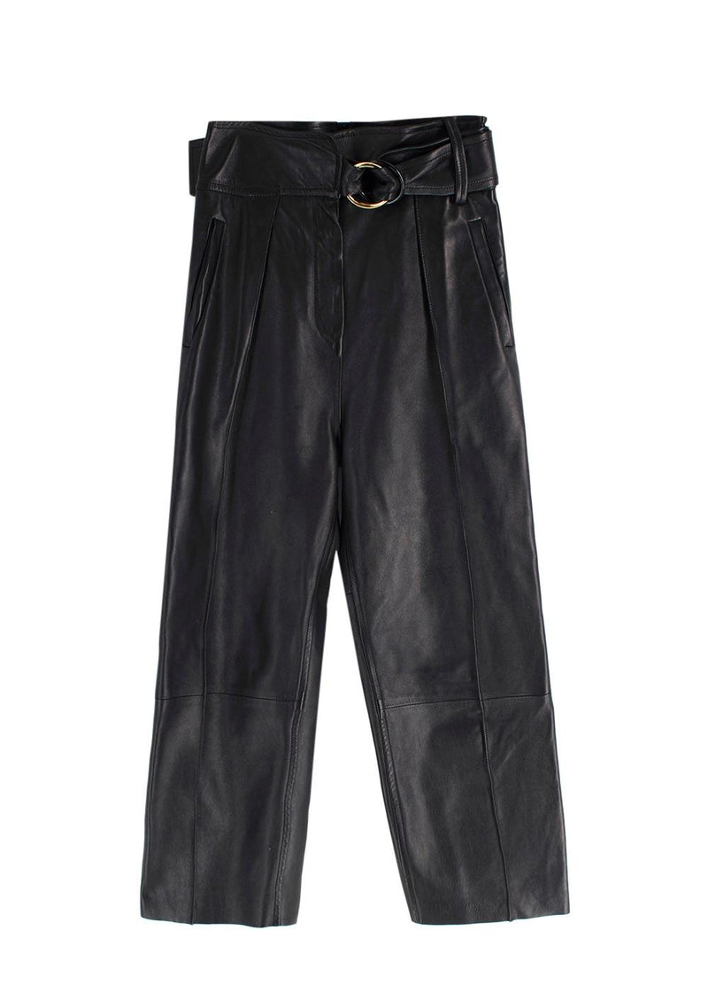 Petar Petrov Black Haena High-Waisted Leather Trousers with Belt Detail