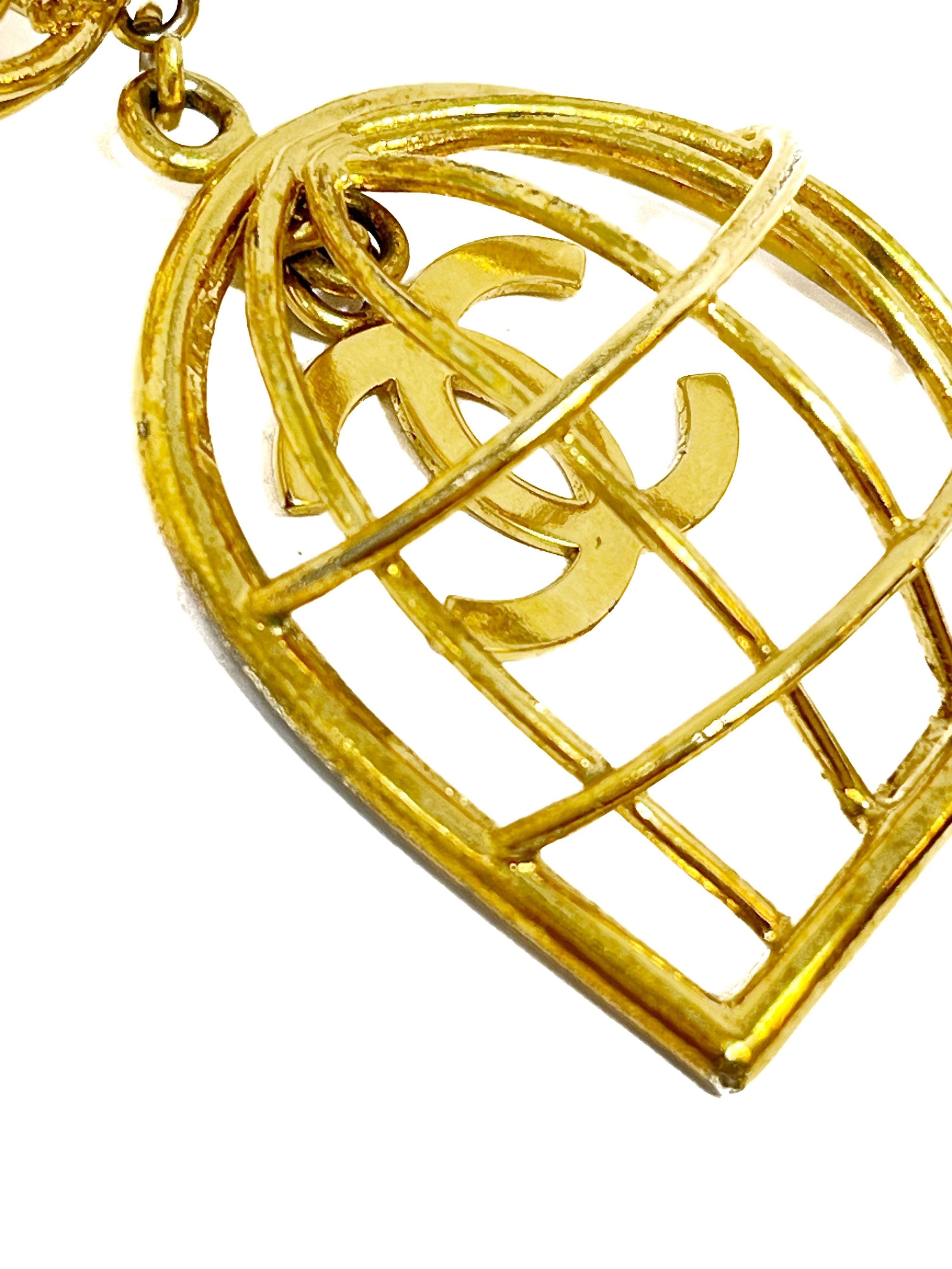 Chanel Vintage Gold Metal Birdcage Earrings