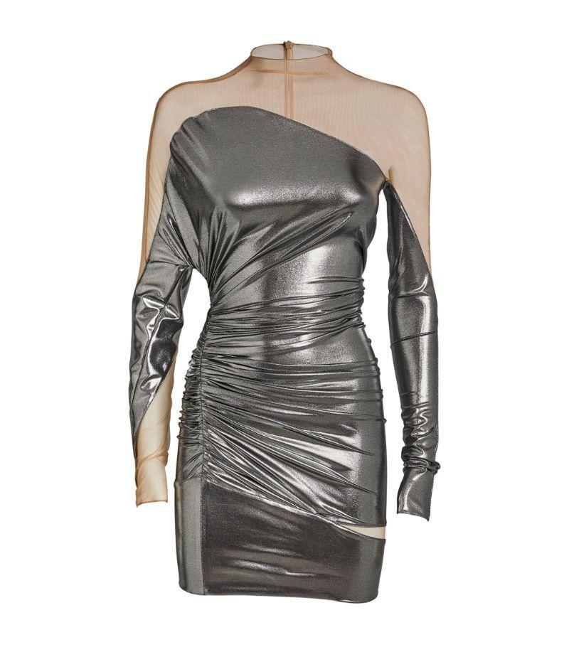 Mugler Metallic Impossible Neckline Mini Dress