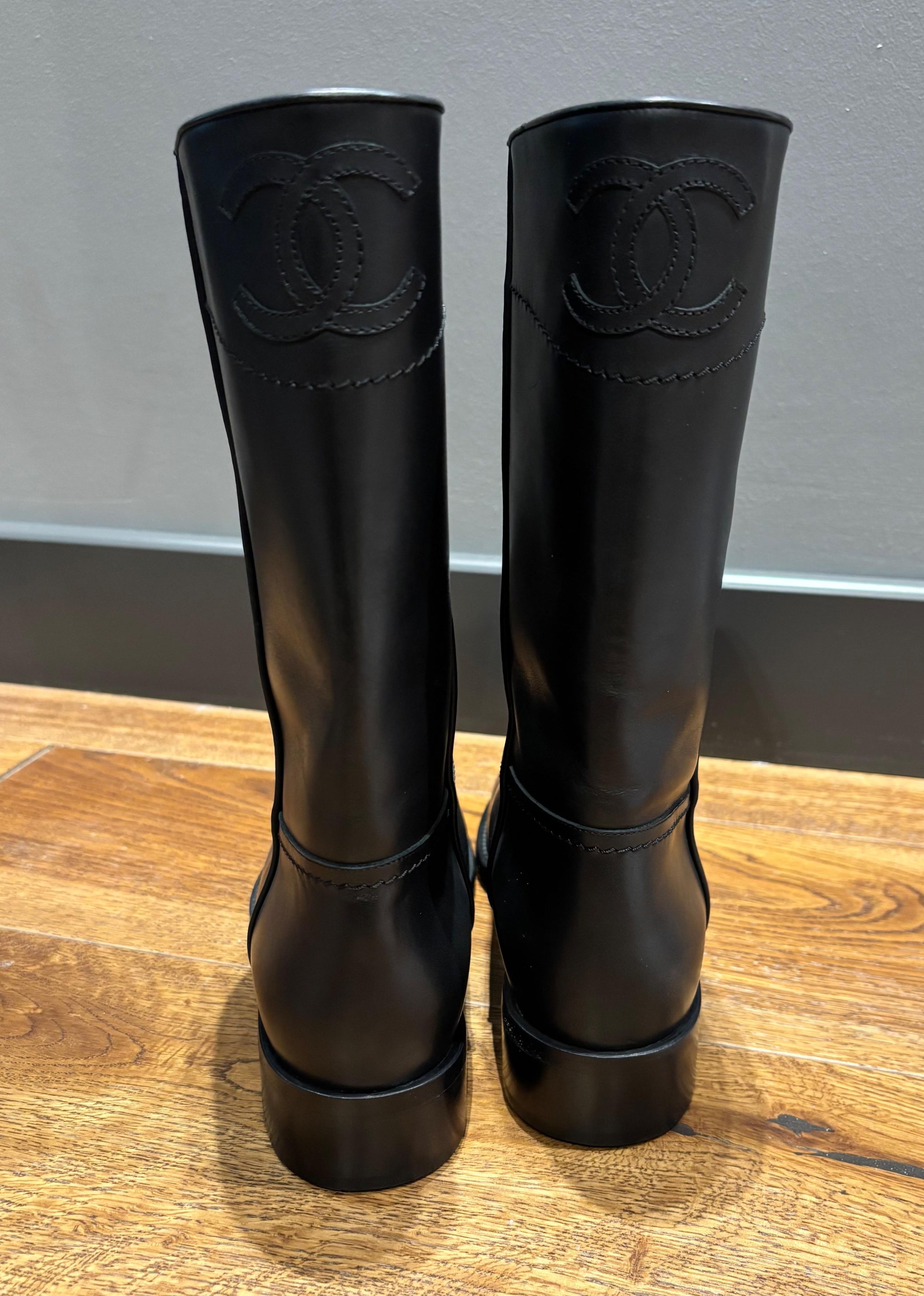 Chanel Black Leather CC Boots