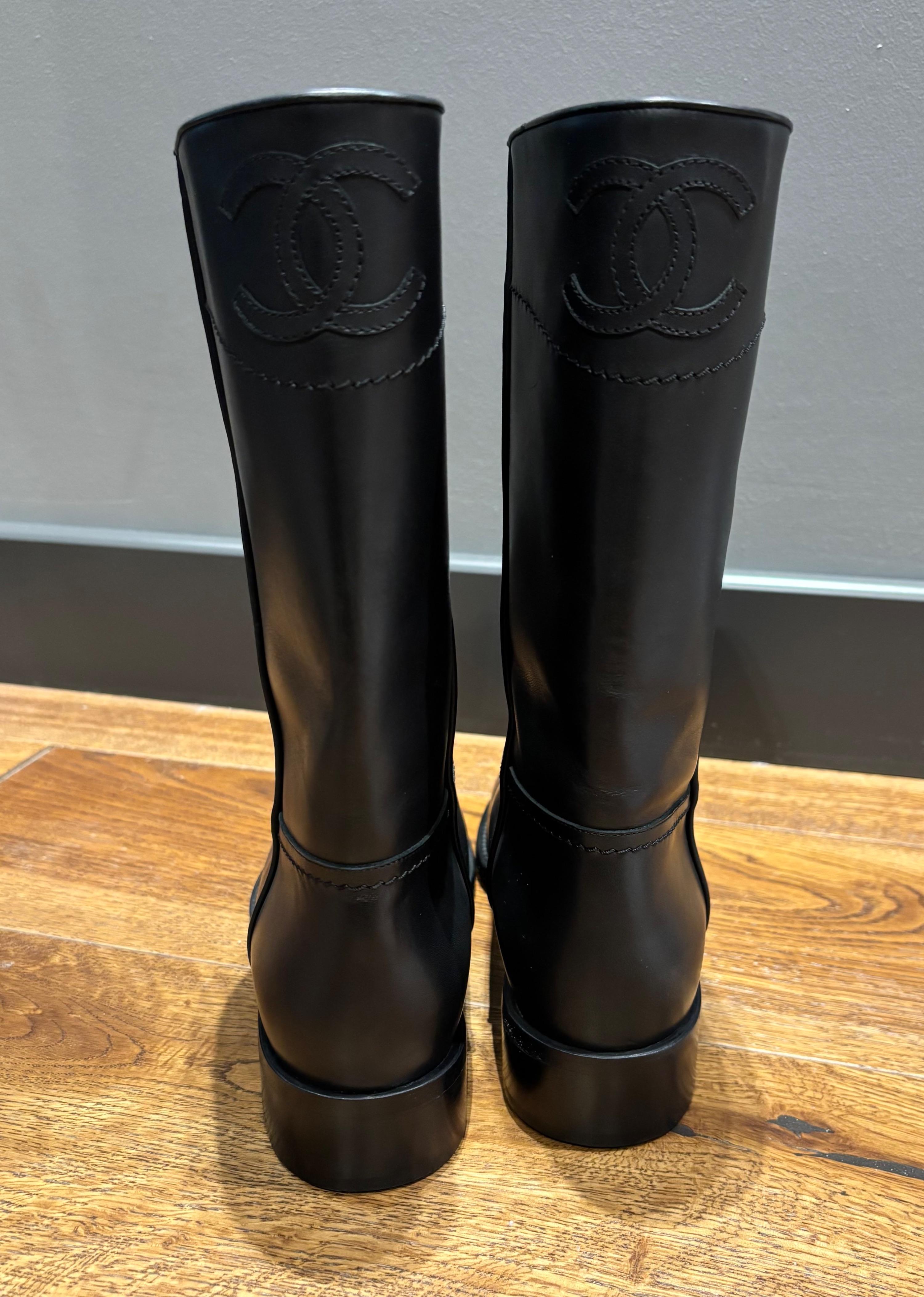 Chanel Black Leather CC Boots