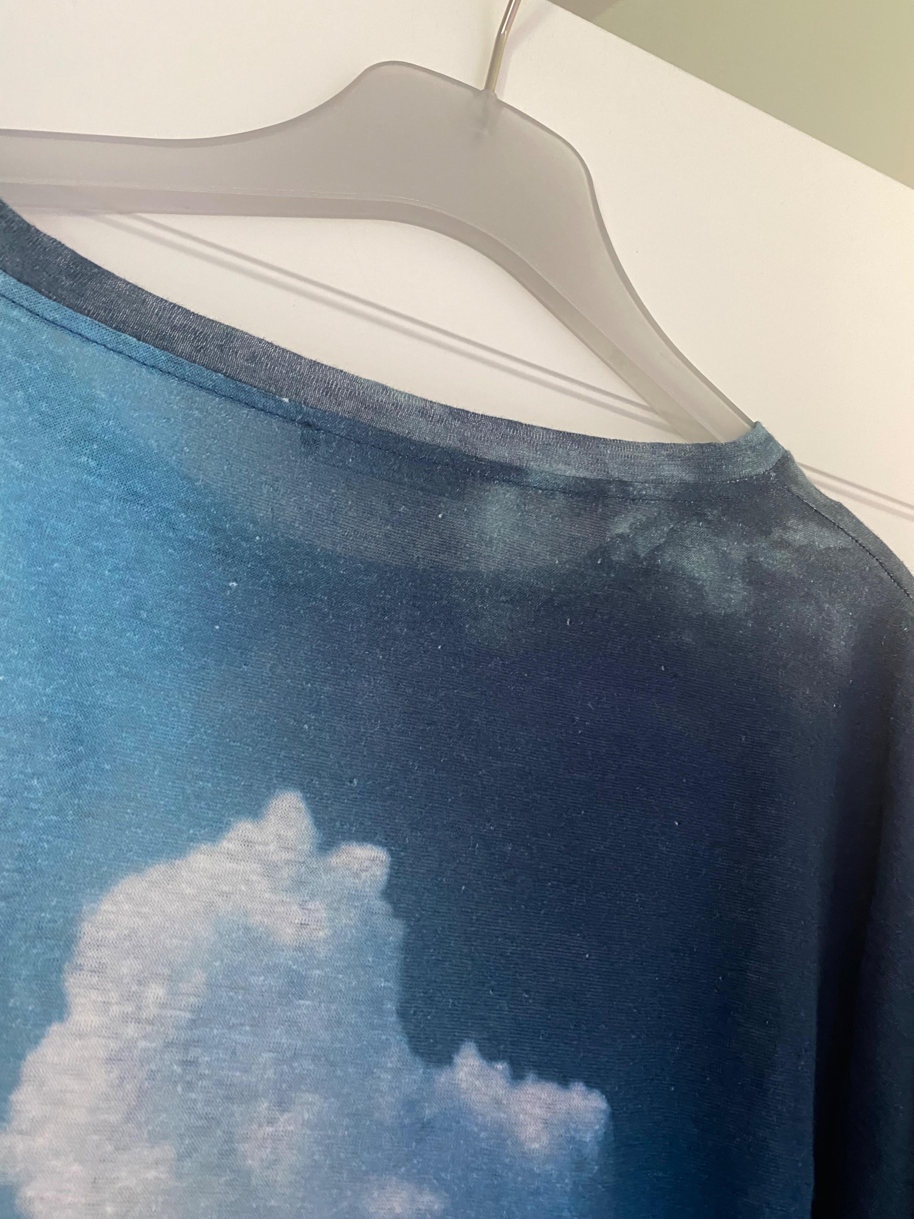 Blue digital print linen T-shirt