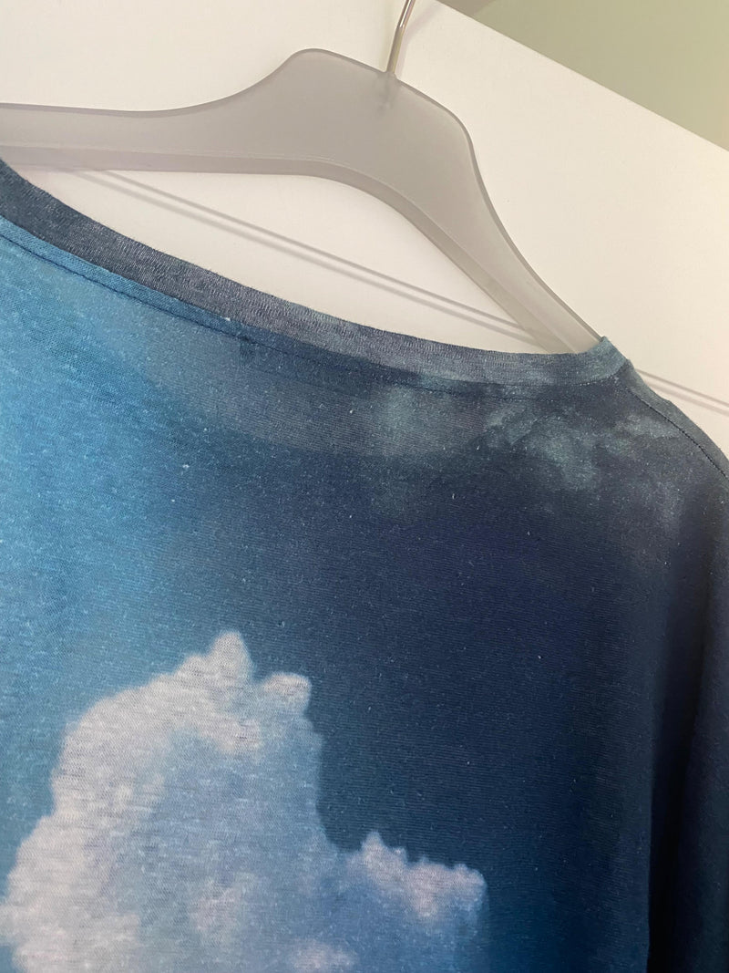 Blue digital print linen T-shirt