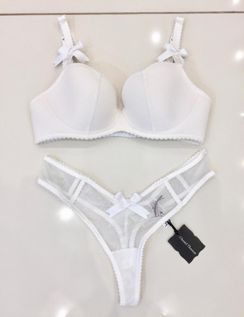 Chantal Thomass Paris White Riviera Pad Corset Bra & Thong Set