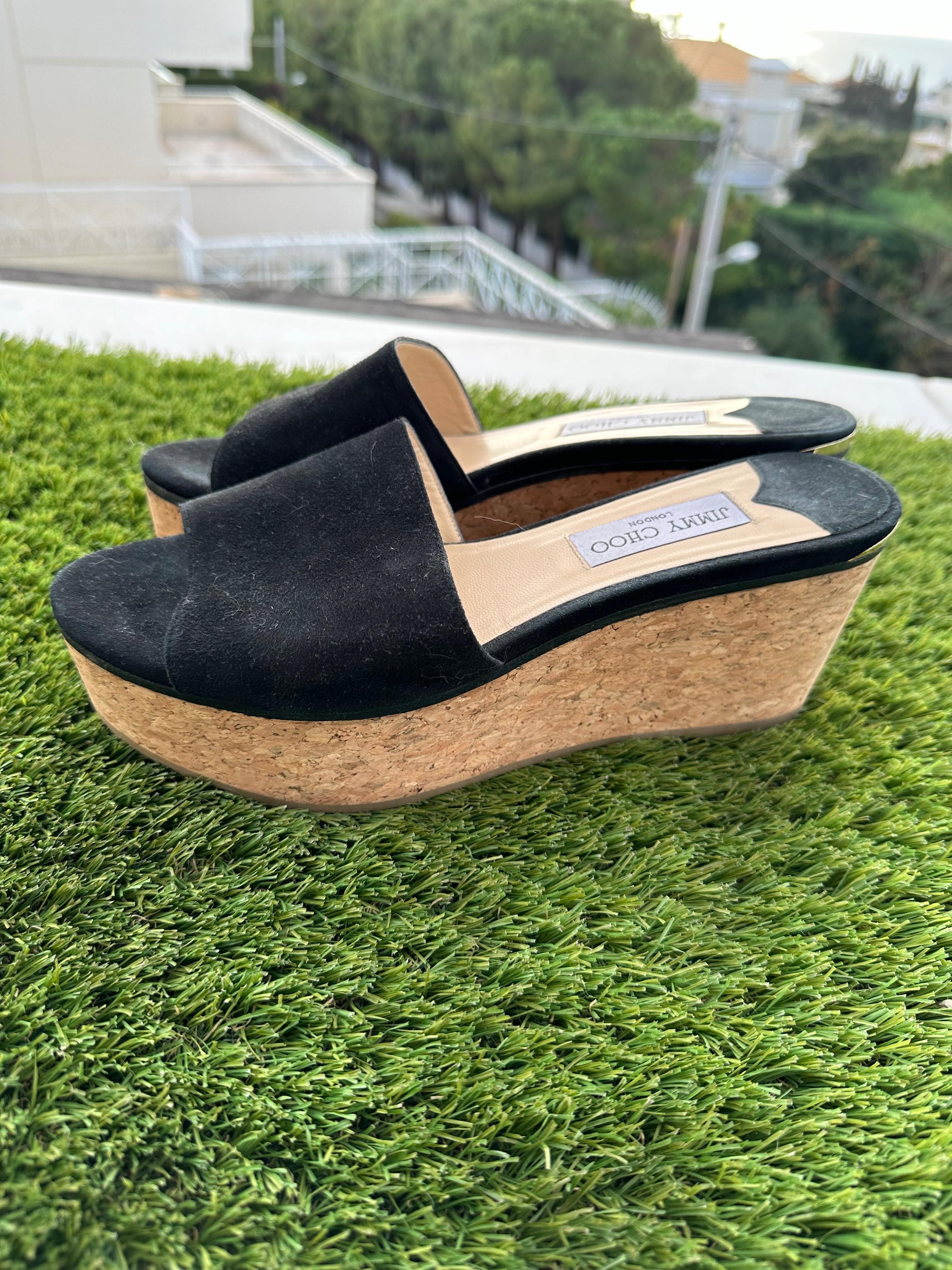 Jimmy Choo Black Suede Platform Wedges