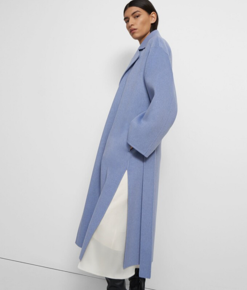 Theory Blue Double-Face Wool-Cashmere Wrap Coat