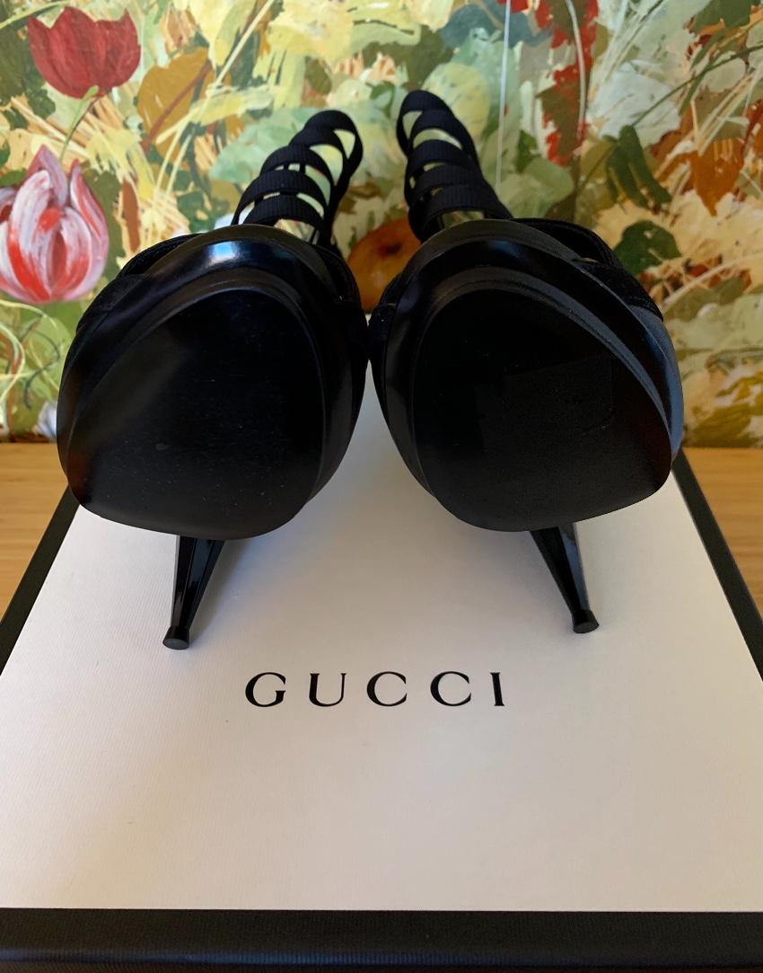 Gucci Black Strappy Cone Heel Booties