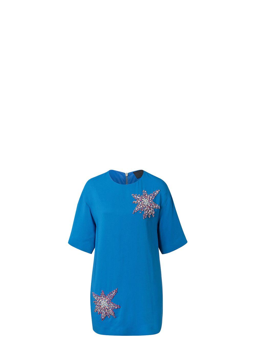 Blue Crepe Boom Boom Embellished Tunic Dress