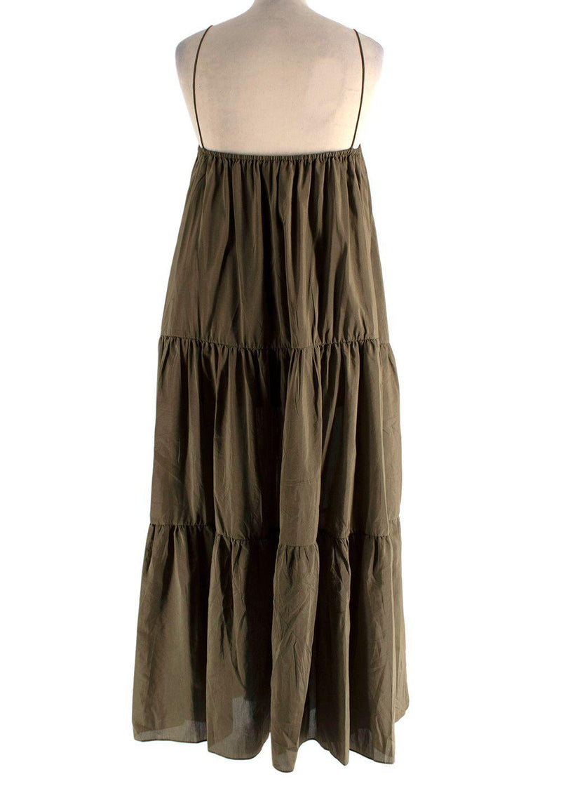 Matteau Army Green Tiered Cotton And Silk Midi Dress