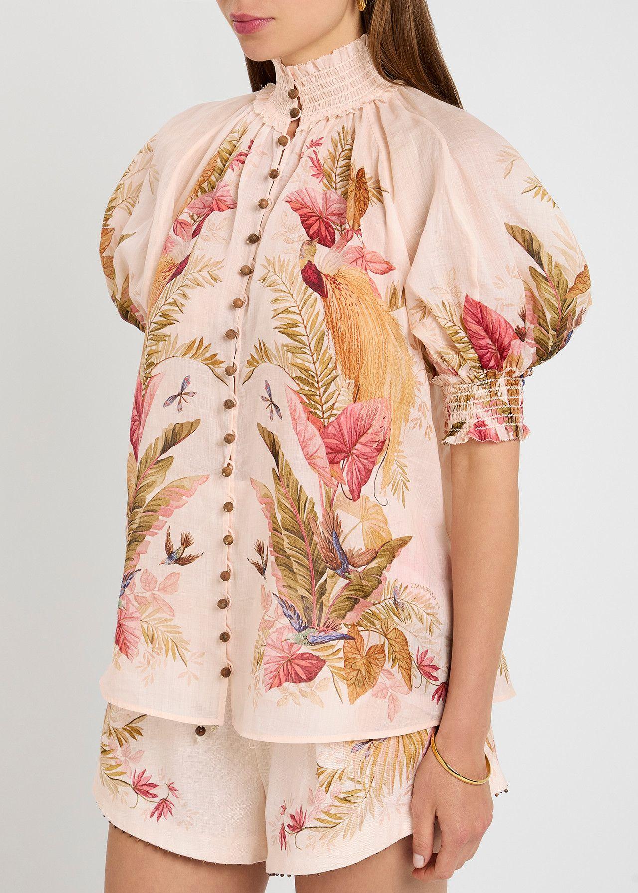 Zimmermann Ascension Billow Floral-Printed Ramie Blouse