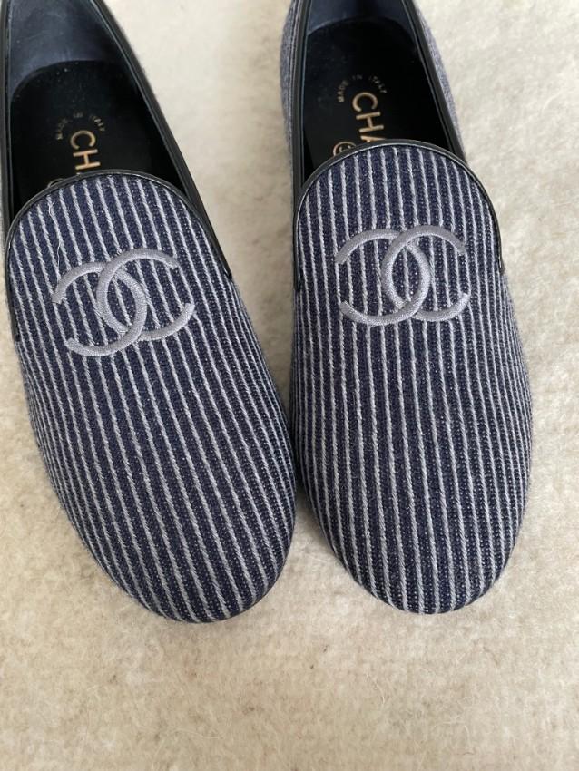 Chanel Striped Room Service CC Loafers