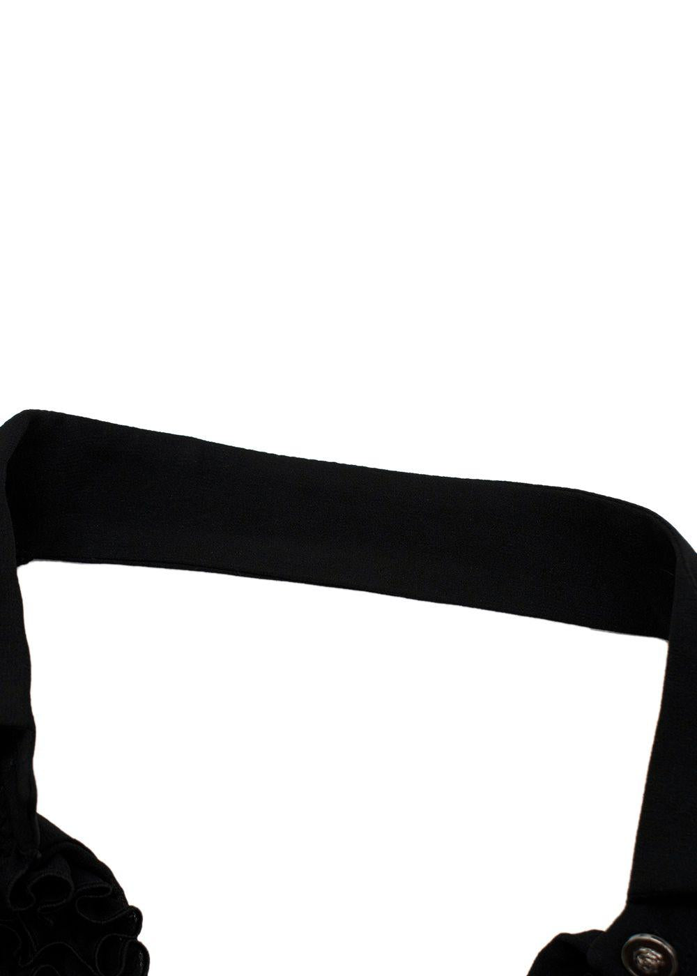 Black Ruffled Bib Silk Halterneck Dress