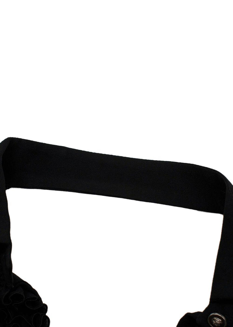 Black Ruffled Bib Silk Halterneck Dress