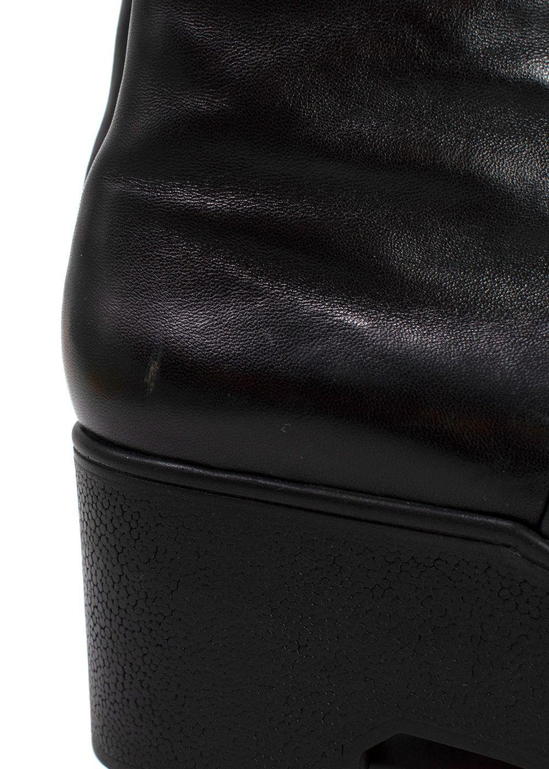 Robert Clergerie Black Leather Platform Ankle Boot