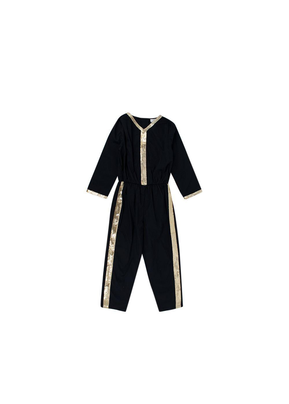 black cotton gold sequin trimmed jumpsuit 4-5Y