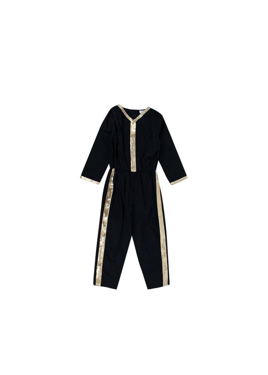 black cotton gold sequin trimmed jumpsuit 4-5Y