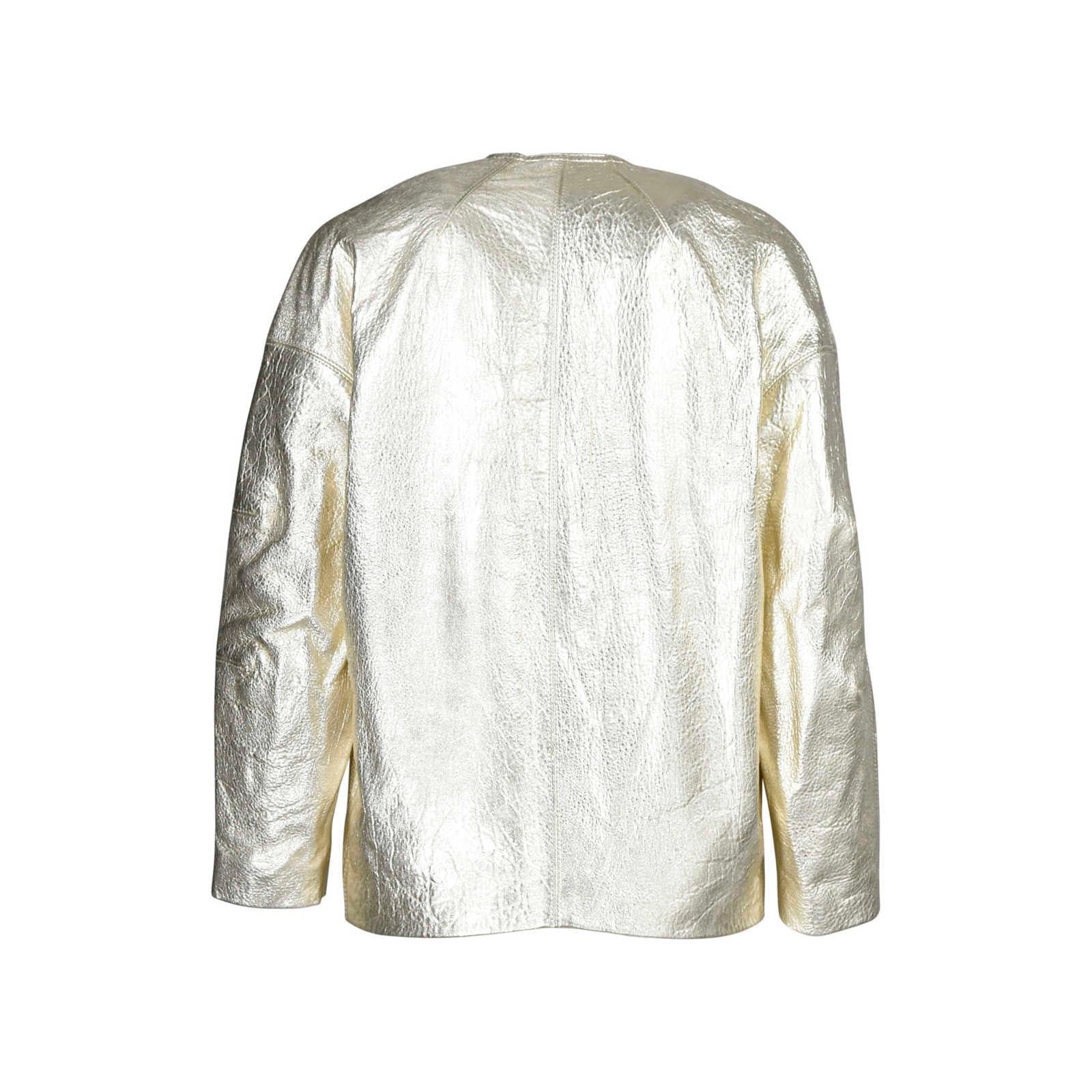 Metallic gold leather collarless jacket