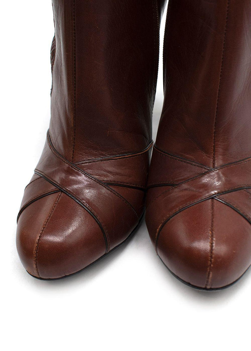 Miu miu Brown Leather High-Heel Knee Boots