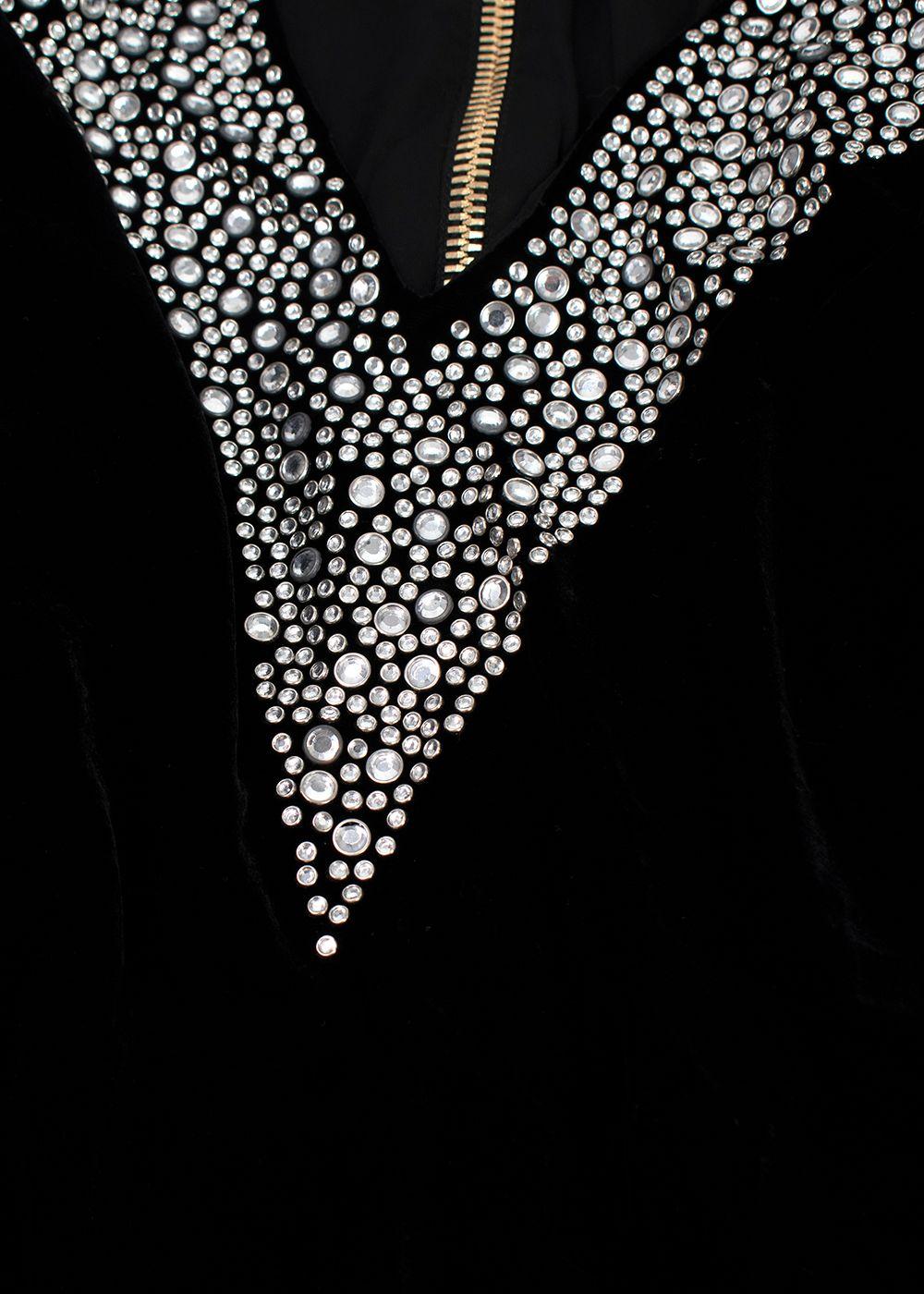Balmain Black Velvet Embellished Dress