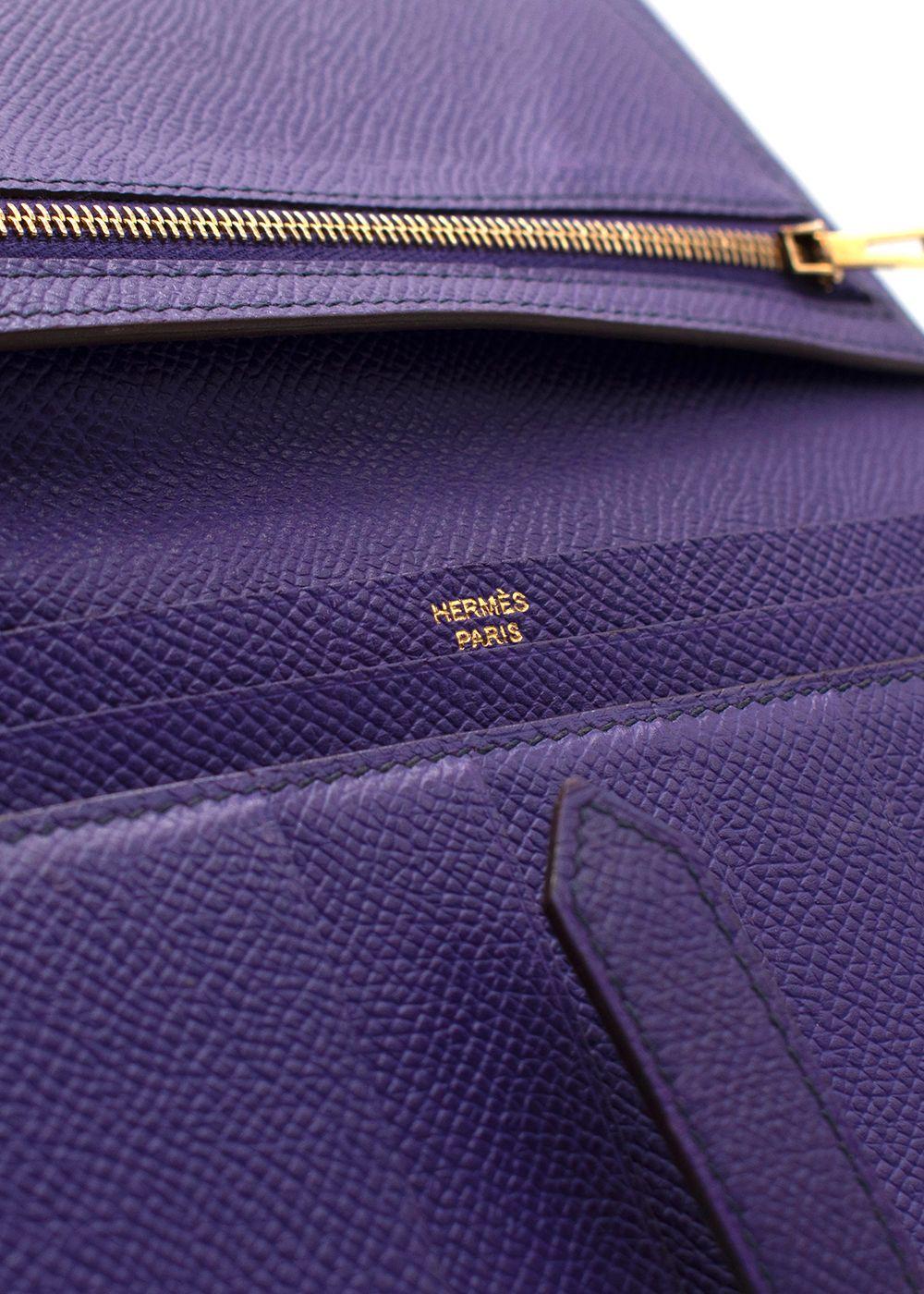 Hermes Purple Bearn Wallet with Gold Hardware