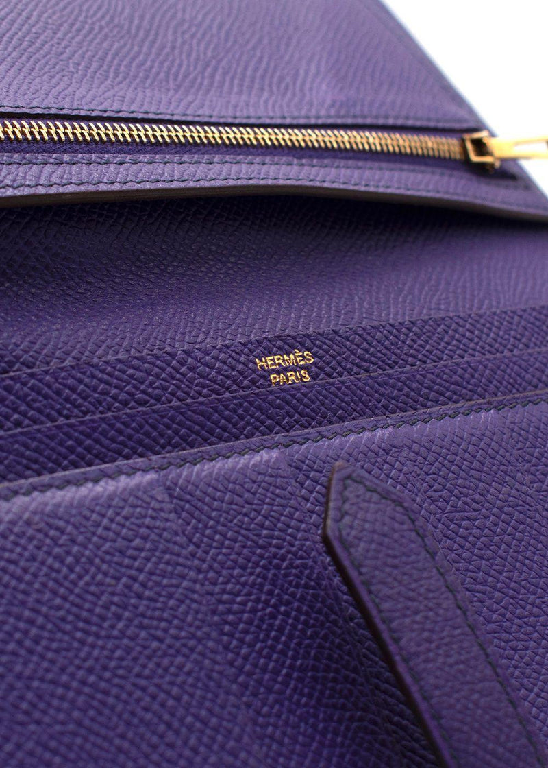 Hermes Purple Bearn Wallet with Gold Hardware